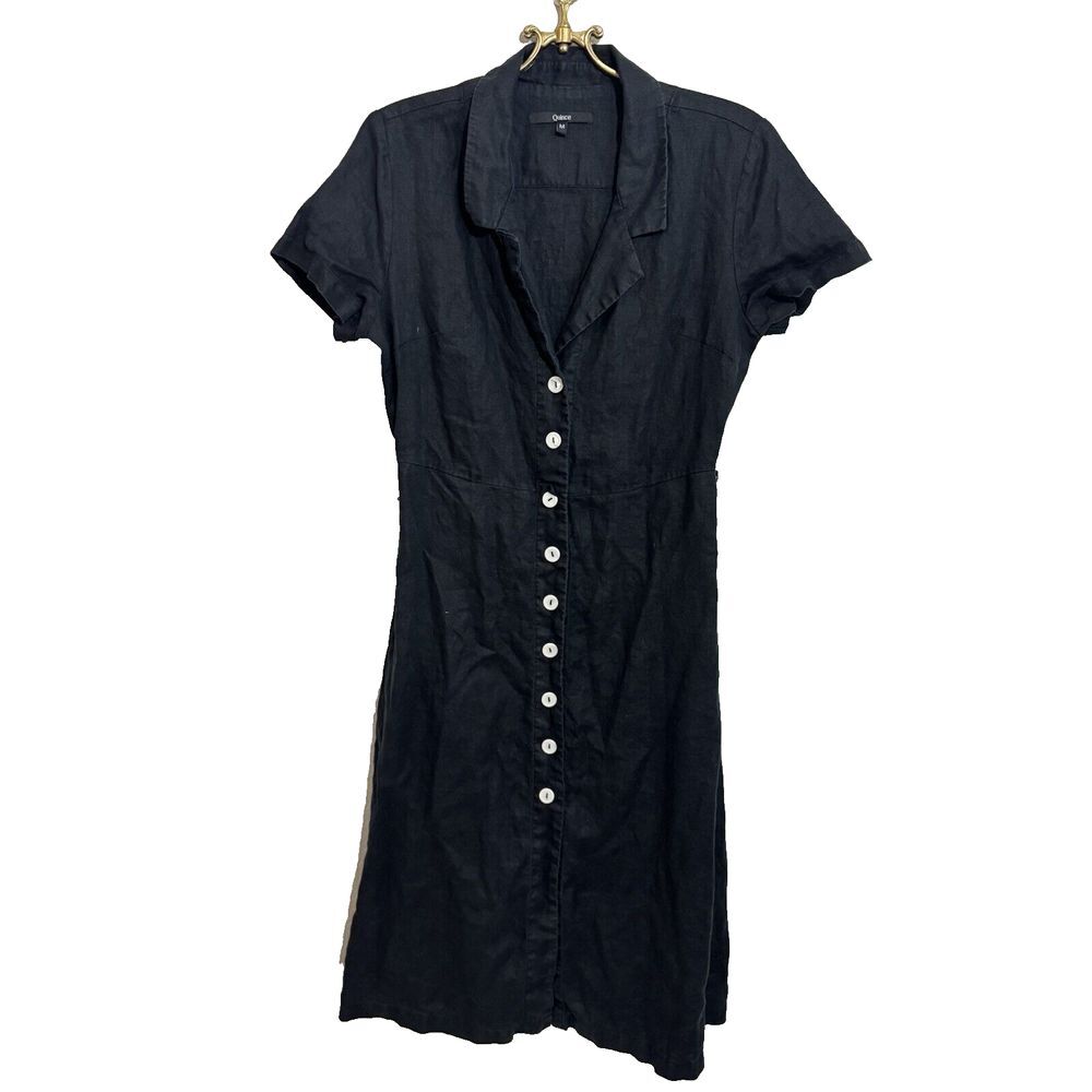 Quince European Linen Button Maxi Dress - Black - Medium No Belt